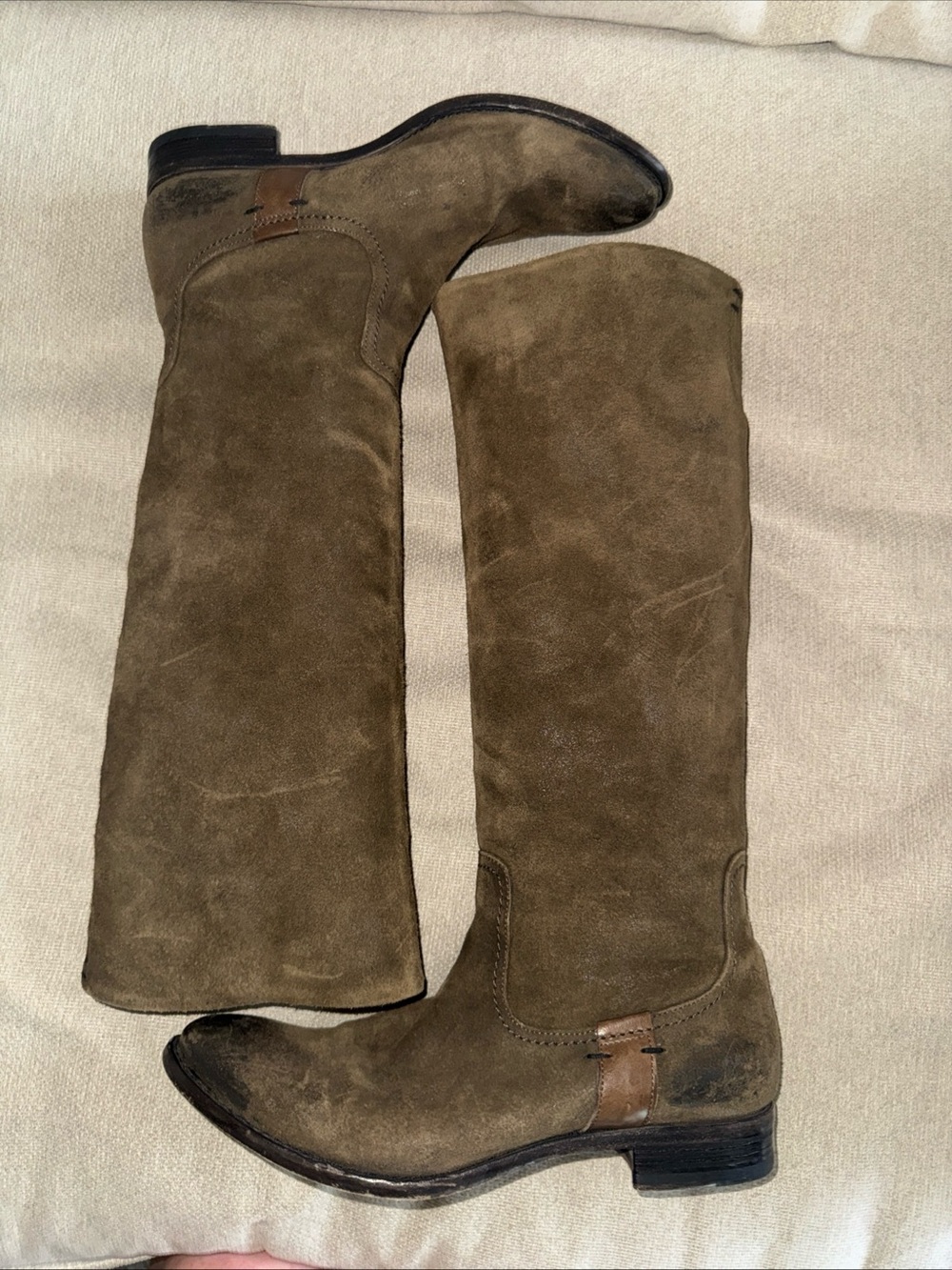 Women’s Riding Boots PANTANETTI suede Leather Sage/ Brown Made In Italy Sz 38.5